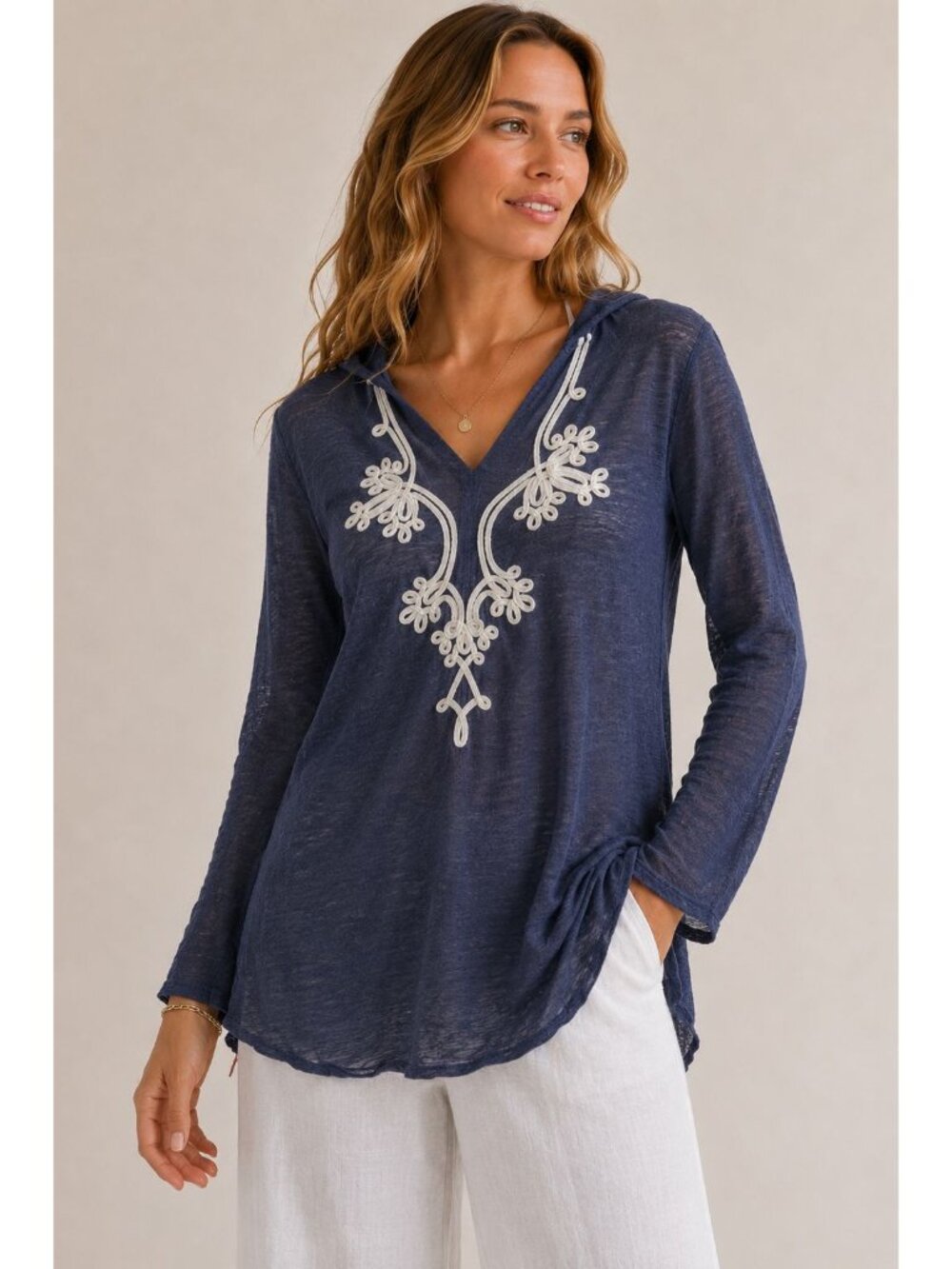 Lilly Pulitzer Navy Blue V Neck tunic blouse hoodie Small Preppy Vacation Resort